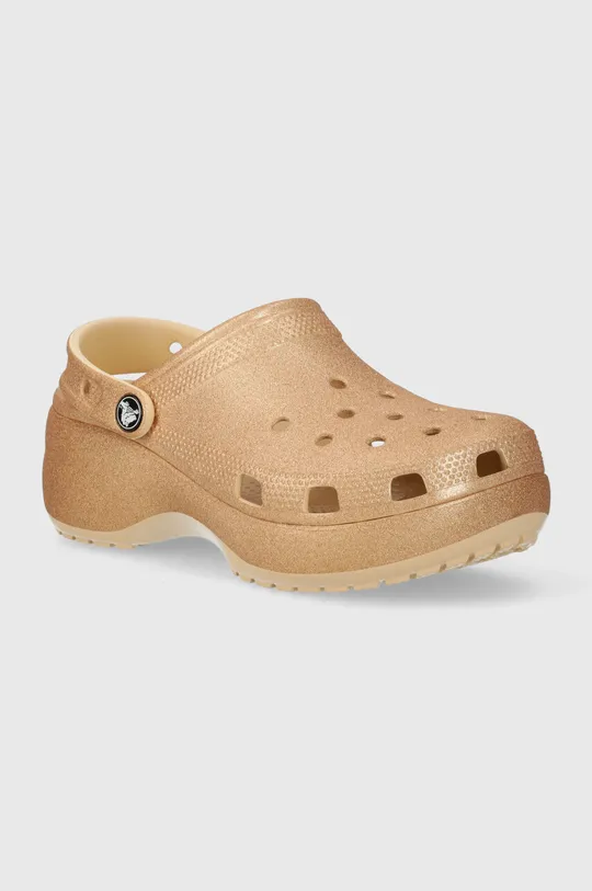 χρυσαφί Παντόφλες Crocs Classic Platform Glitter Clog Γυναικεία