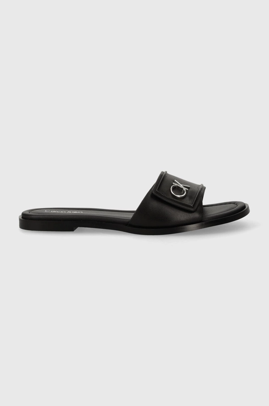 Δερμάτινες παντόφλες Calvin Klein FLAT SLIDE RELOCK LTH μαύρο