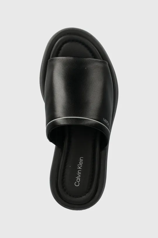 czarny Calvin Klein klapki skórzane FLATFORM SLIDE LTH
