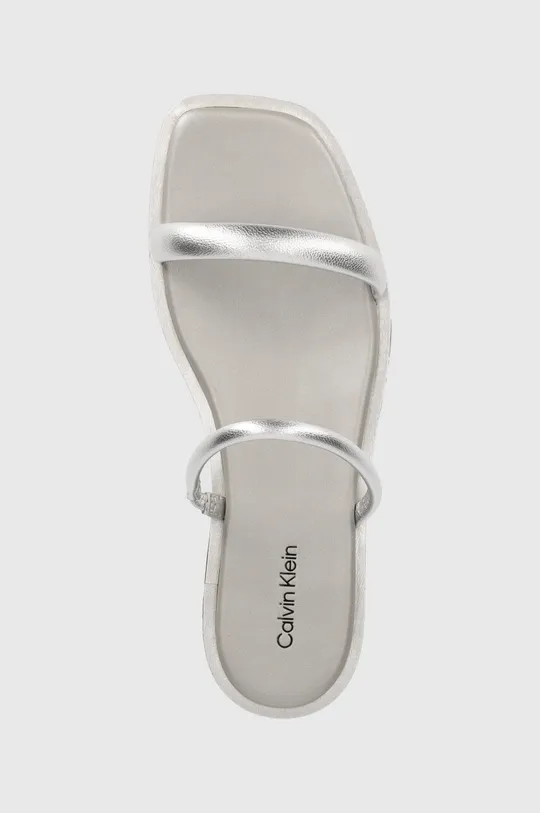 srebrny Calvin Klein klapki skórzane FLAT SLIDE MET