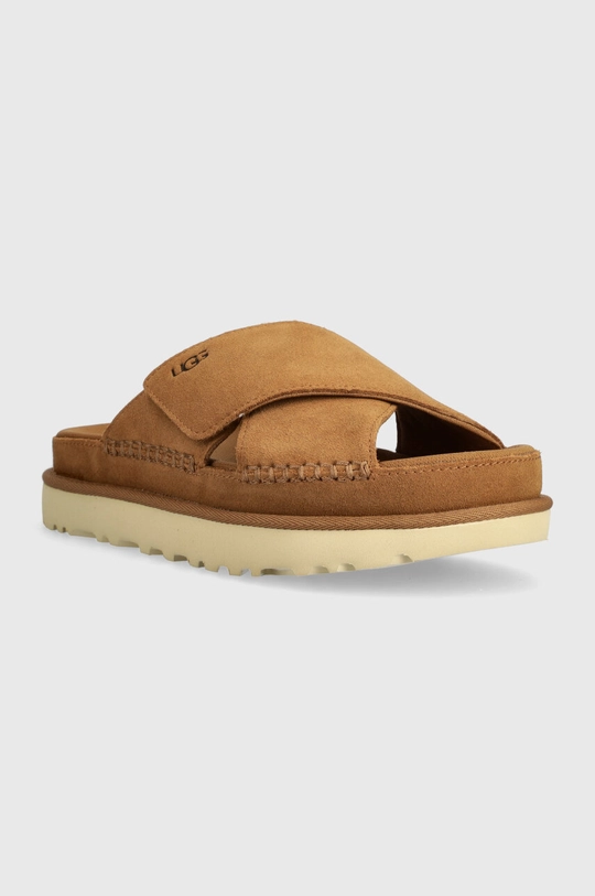 Παντόφλες σουέτ UGG Goldenstar Cross Slide καφέ