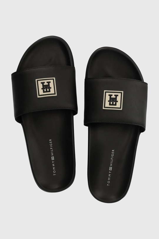 crna Kožne natikače Tommy Hilfiger TH RUBBER PATCH LEATHER SANDAL Muški