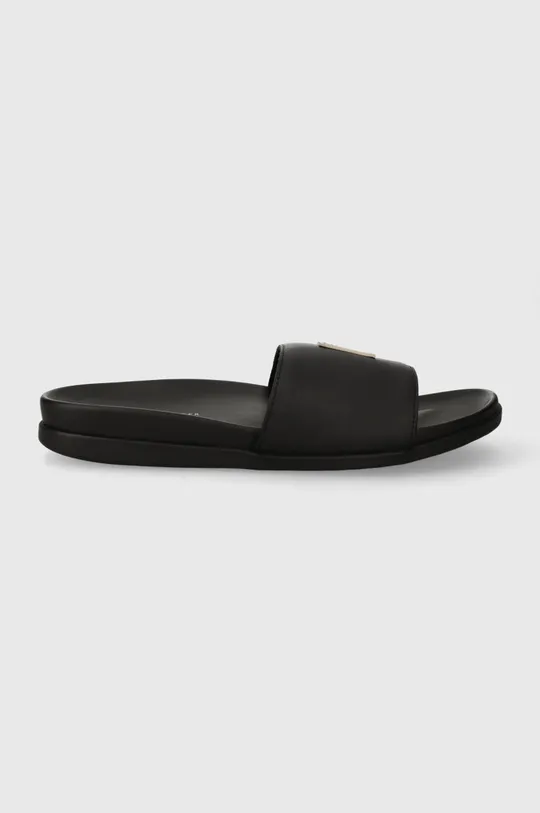 Tommy Hilfiger infradito in pelle TH RUBBER PATCH LEATHER SANDAL nero