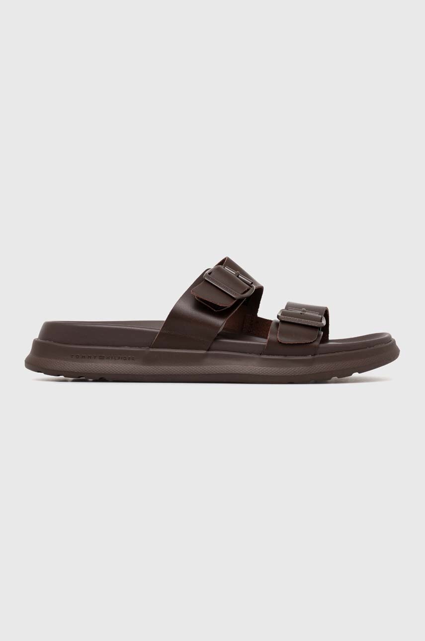 brązowy Tommy Hilfiger klapki skórzane D DENSITY BUCKLE SANDAL Męski