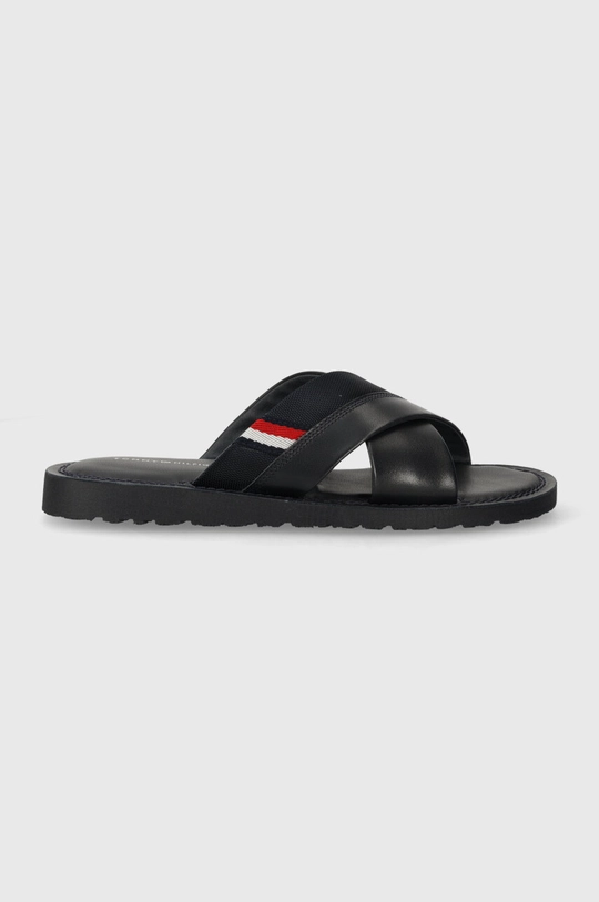 Kožené šľapky Tommy Hilfiger CORE LTH CRISS C SANDAL tmavomodrá