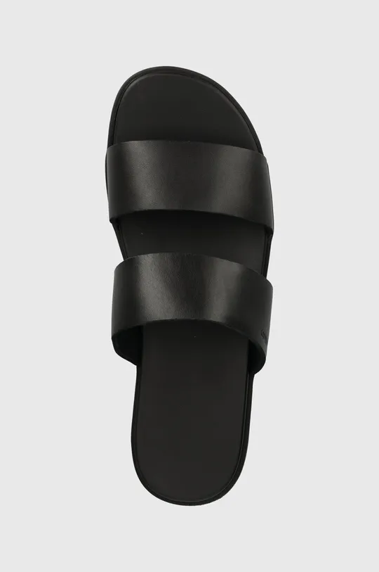 fekete Calvin Klein bőr papucs DOUBLE STRAP