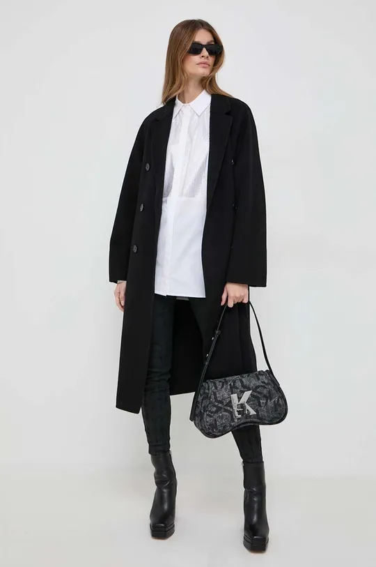 Vlnený kabát Karl Lagerfeld čierna