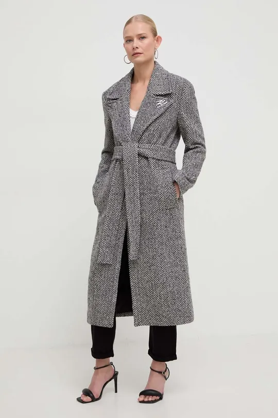 czarny Karl Lagerfeld płaszcz wełniany Damski