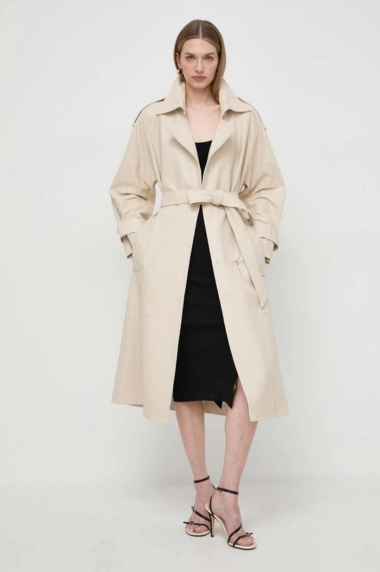 Ivy Oak cappotto in pelle beige