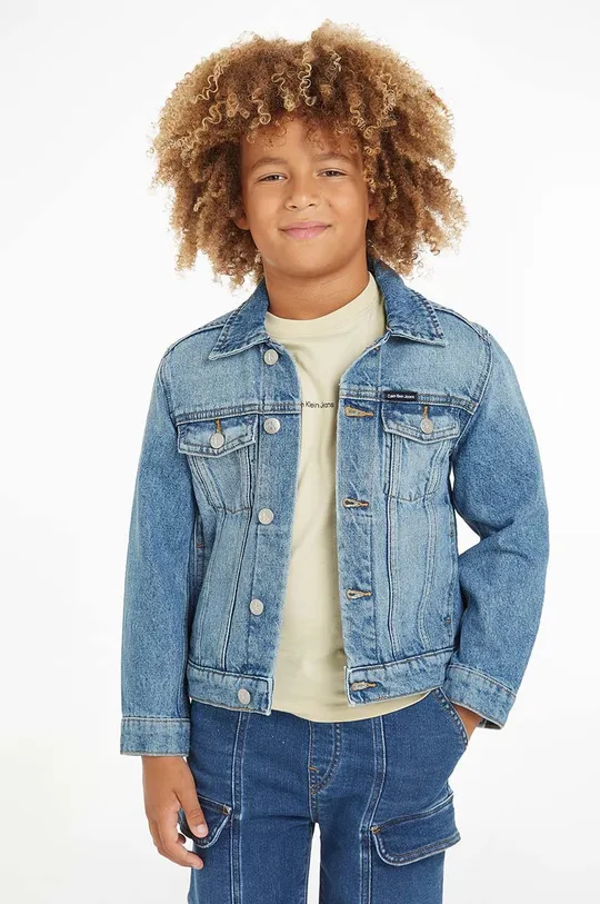 niebieski Calvin Klein Jeans kurtka jeansowa dziecięca Chłopięcy