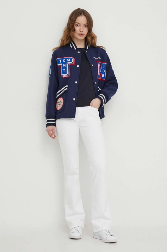 Μάλλινο μπουφάν bomber Tommy Hilfiger σκούρο μπλε