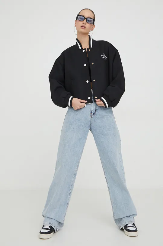 Tommy Jeans bomber dzseki gyapjú keverékből fekete