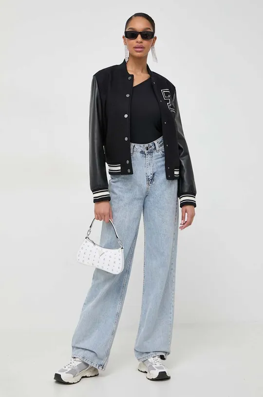 Karl Lagerfeld bomber dzseki gyapjú keverékből fekete