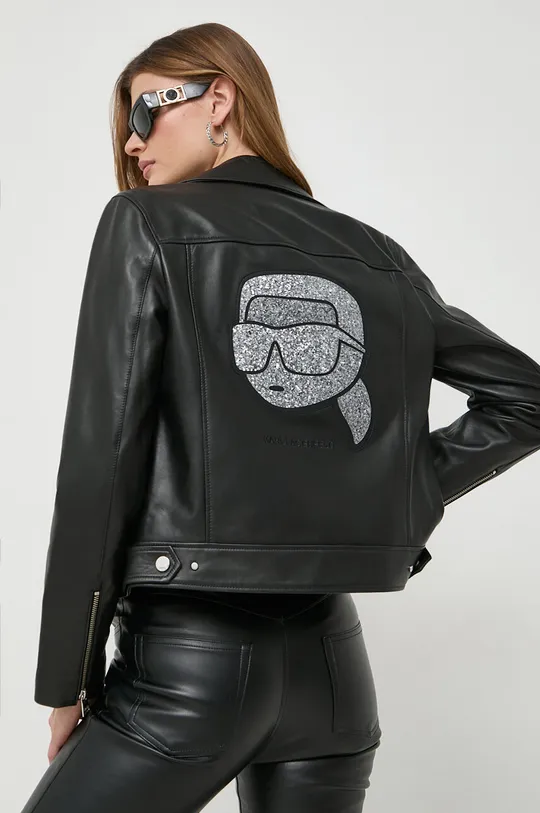 чёрный Кожаная куртка Karl Lagerfeld Женский