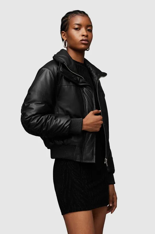 AllSaints giacca in pelle stile bomber Sloane nero
