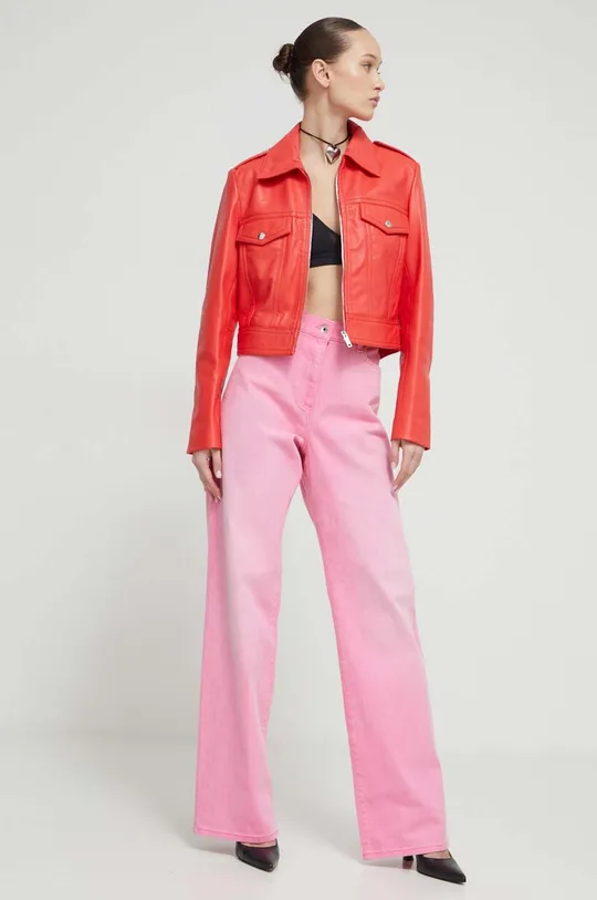 Moschino Jeans giacca in pelle rosso