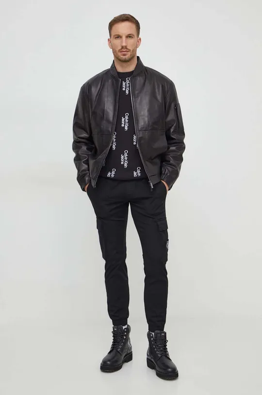 Δερμάτινο μπουφάν Calvin Klein μαύρο