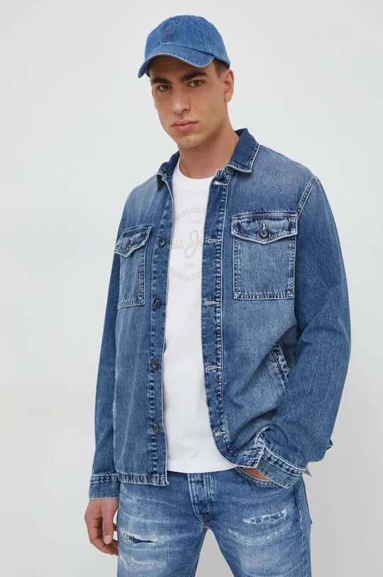 niebieski Pepe Jeans kurtka jeansowa Luka Stencil Męski