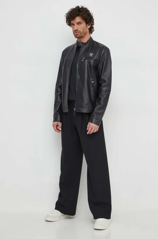 Usnjena jakna Versace Jeans Couture črna