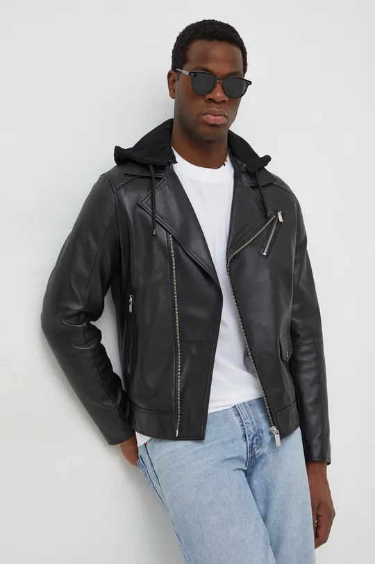 чёрный Кожаная куртка Karl Lagerfeld Мужской
