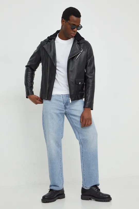 Δερμάτινο jacket Karl Lagerfeld μαύρο