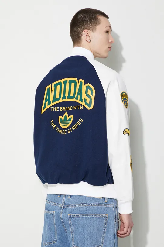 adidas Originals bomber jacket Insole: 100% Recycled polyester Main: 55% Recycled polyester, 40% Acrylic, 5% Wool Inserts: 100% Polyurethane Liner: 100% Recycled polyester Finishing: 63% Cotton, 35% Recycled polyester, 2% Spandex