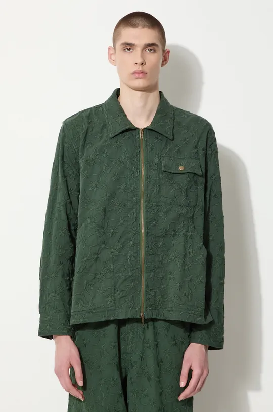 πράσινο Βαμβακερό σακάκι Corridor Floral Embroidered Zip Jacket Ανδρικά