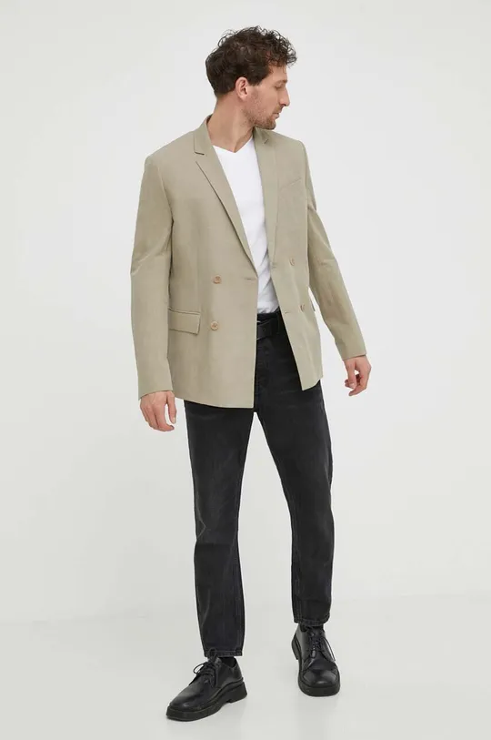 Пиджак с примесью льна Calvin Klein бежевый