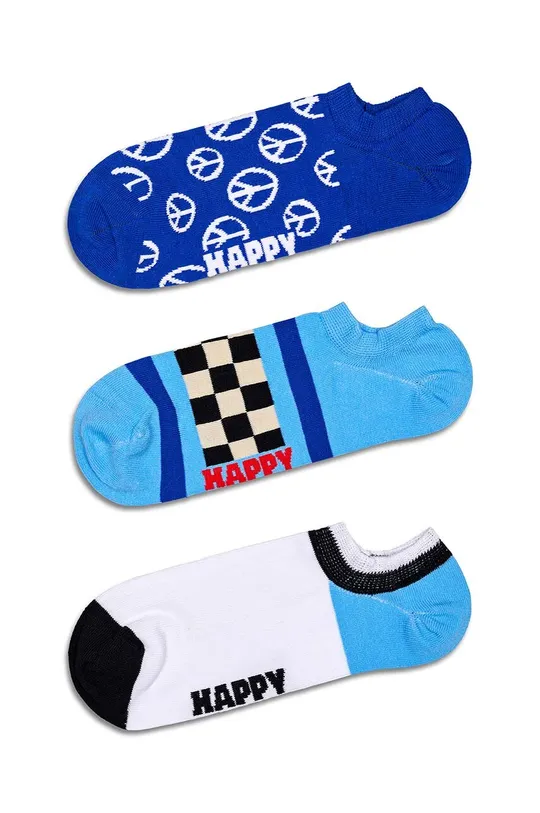 μπλε Κάλτσες Happy Socks Blue Peace No Show Socks 3-pack Unisex