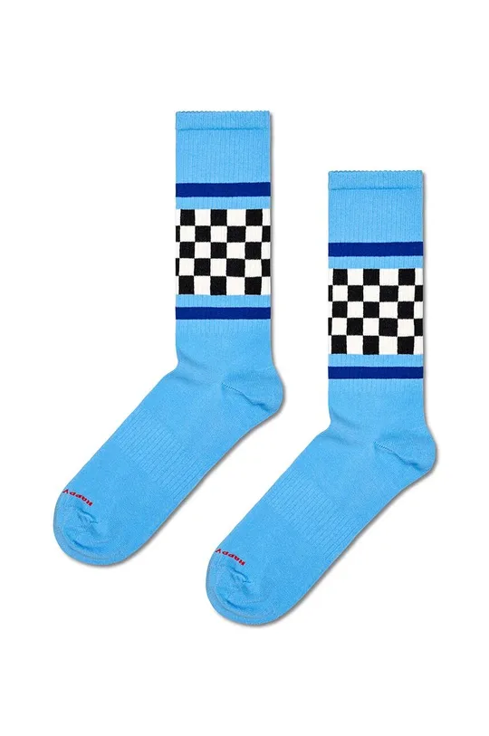 modra Nogavice Happy Socks Checked Stripe Sneaker Sock Unisex