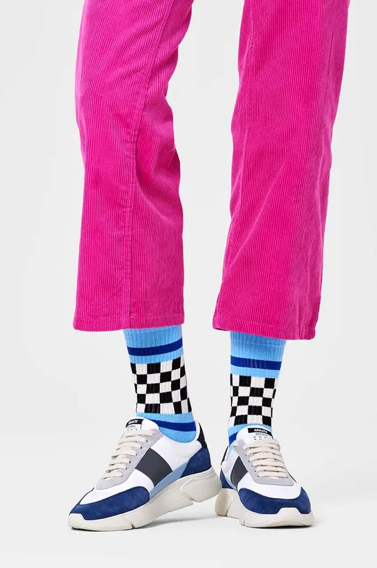 Κάλτσες Happy Socks Checked Stripe Sneaker Sock μπλε