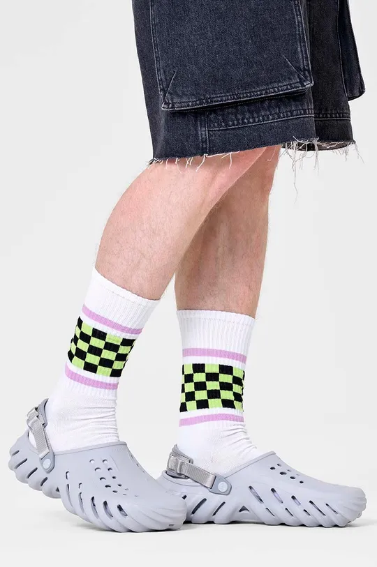 Κάλτσες Happy Socks Checked Stripe Sneaker Sock λευκό