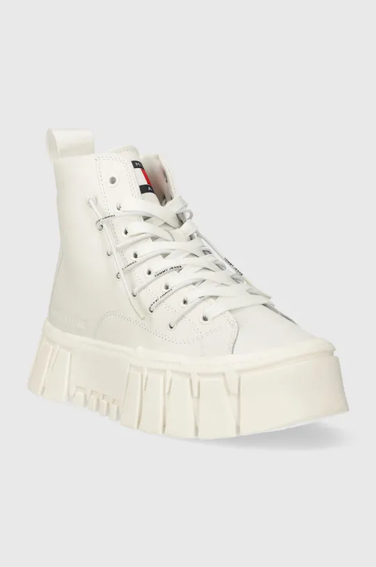 Δερμάτινα ελαφριά παπούτσια Tommy Jeans TJW PLATFORM MC λευκό
