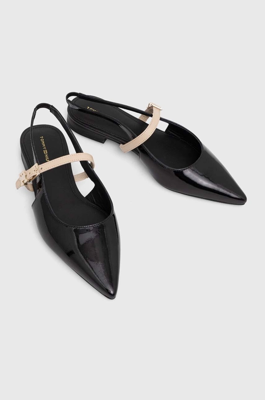 Kožené balerínky Tommy Hilfiger PATENT SLING BACK BALLERINA čierna