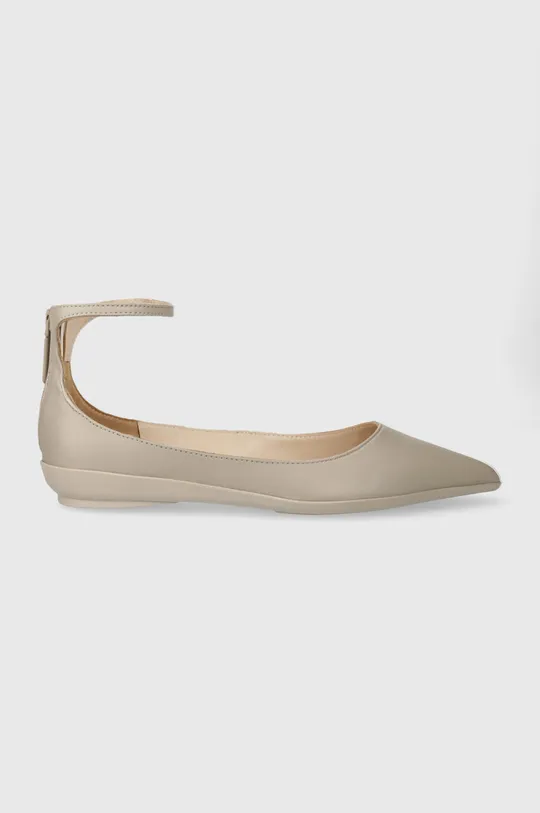 béžová Kožené balerínky Calvin Klein WRAPPED ANKLE STRAP BALLERINA Dámsky