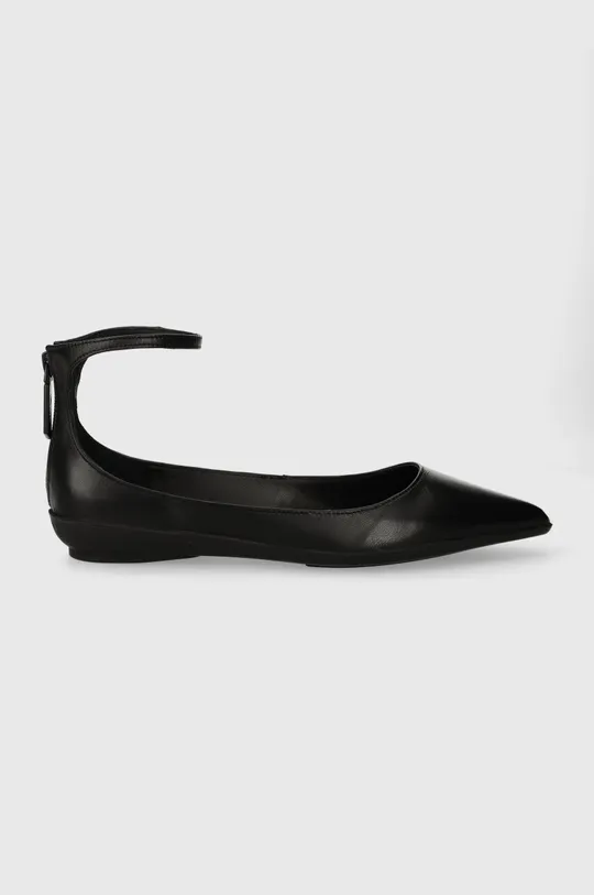 fekete Calvin Klein bőr balerina cipő WRAPPED ANKLE STRAP BALLERINA Női