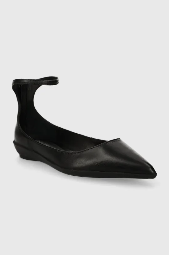 Calvin Klein bőr balerina cipő WRAPPED ANKLE STRAP BALLERINA fekete