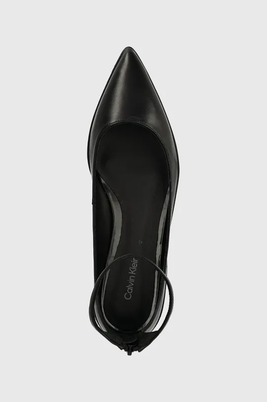 fekete Calvin Klein bőr balerina cipő WRAPPED ANKLE STRAP BALLERINA