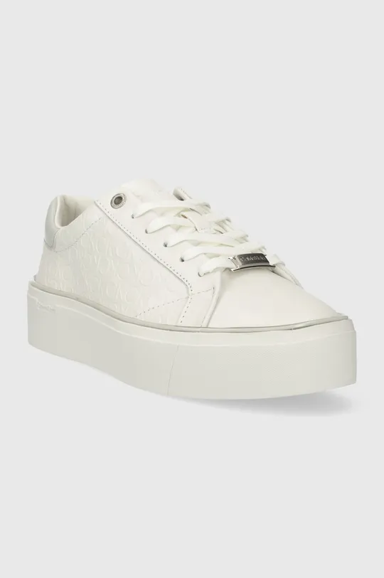 Calvin Klein sneakers in pelle FLATFORM C LACE UP - MONO MIX bianco