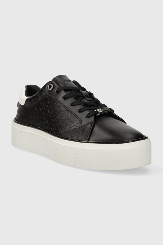 Kožené tenisky Calvin Klein FLATFORM C LACE UP - MONO MIX čierna