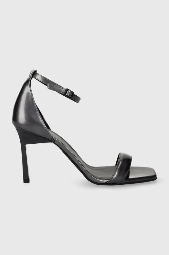 siva Kožne sandale Calvin Klein GEO STIL SQUARE SANDAL 90-PEARL Ženski