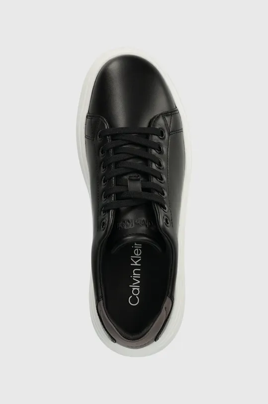 czarny Calvin Klein sneakersy skórzane RAISED CUPSOLE LACE UP LUMINOUS