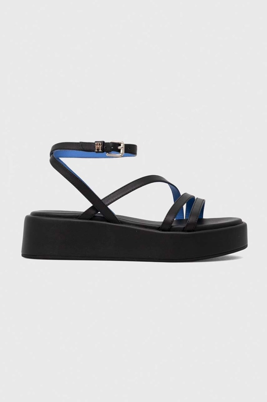 fekete Tommy Hilfiger bőr szandál TH STRAP PLATFORM Női