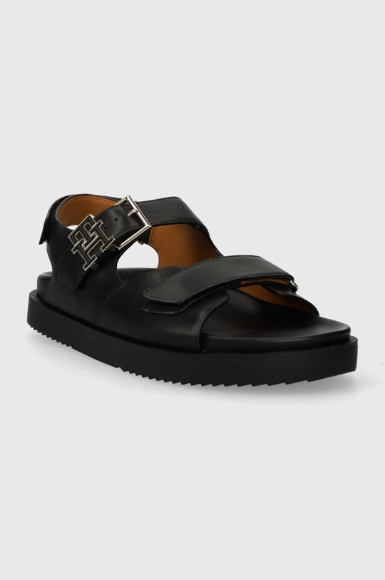 Kožené sandále Tommy Hilfiger TH HARDWARE LTHR SPORTY SANDAL čierna