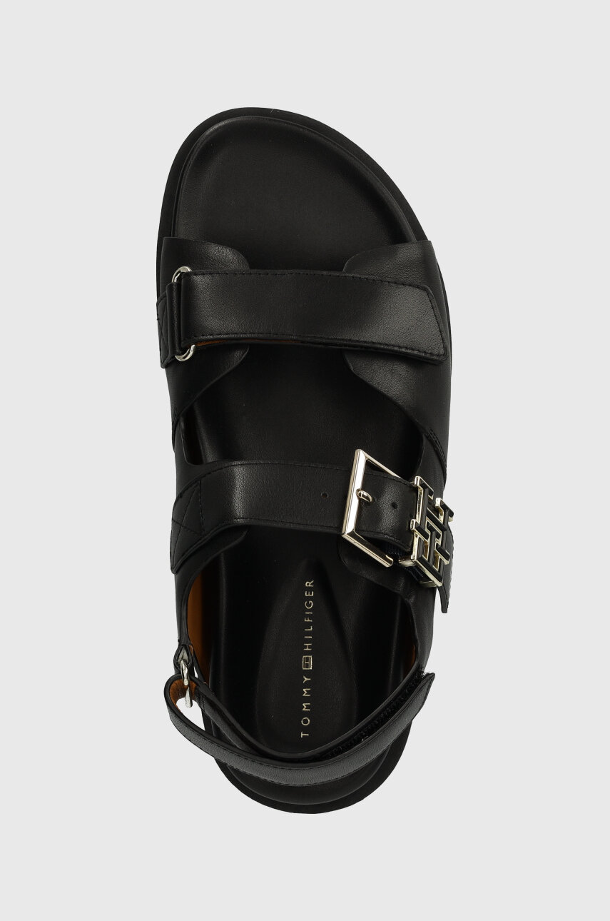 nero Tommy Hilfiger sandali in pelle TH HARDWARE LTHR SPORTY SANDAL