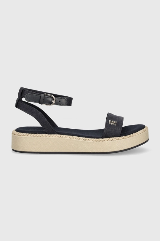 Sandále Tommy Hilfiger LINEN FLATFORM tmavomodrá