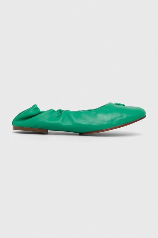 Tommy Hilfiger bőr balerina cipő TH ELEVATED ELASTIC BALLERINA zöld