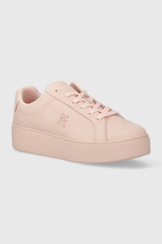 ροζ Δερμάτινα αθλητικά παπούτσια Tommy Hilfiger PLATFORM COURT SNEAKER NUBUCK Γυναικεία