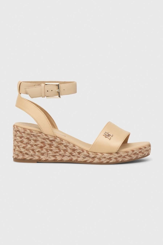 beżowy Tommy Hilfiger sandały COLORFUL WEDGE SATIN SANDAL Damski