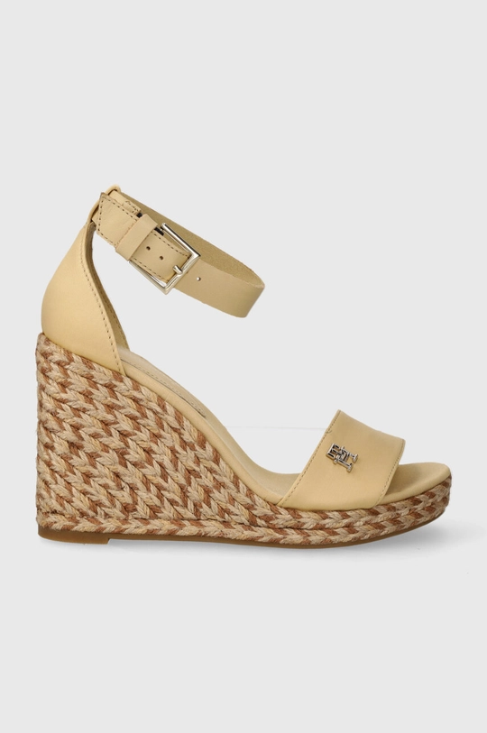 beżowy Tommy Hilfiger sandały COLORFUL HIGH WEDGE SATIN SANDAL Damski